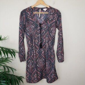 Pixley | Bennie Tribal Print Dress Lace Up Neck